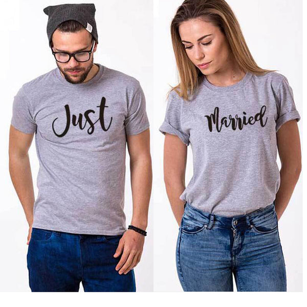 Tee-Shirt Just Married Couple Gris
