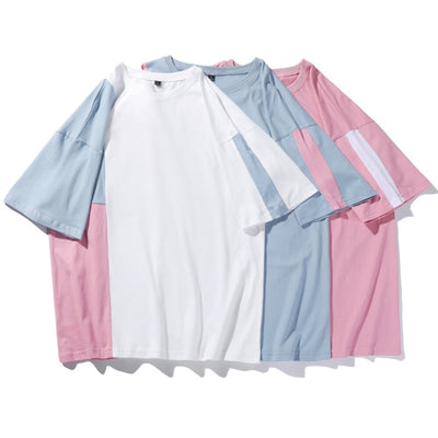 T Shirt Couple Korean Fashion Rose Bleu Blanc