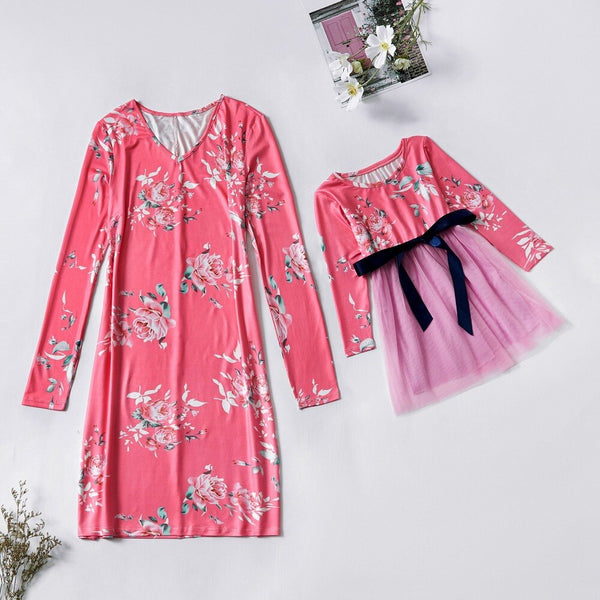 Robe de Fete Mere et Fille Rose