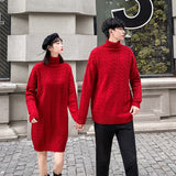 Pull Couple Col Roulé Rouge