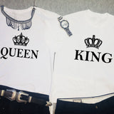 T Shirt Couple Royauté Queen King Blanc