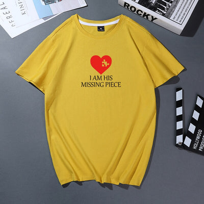 T-Shirt Couple I'm His Missing Piece Jaune - MatchingMood