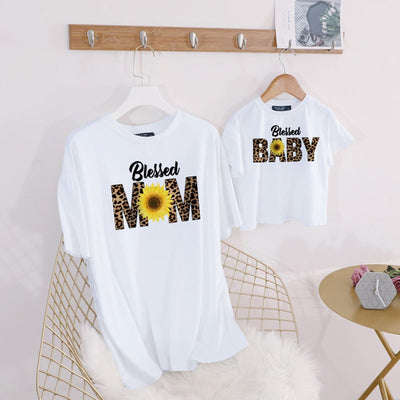 T Shirt Mere Fille Blessed Mom Tournesol - MatchingMood