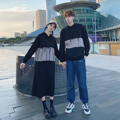 Sweat Couple Capuche Noir et Gris - MatchingMood