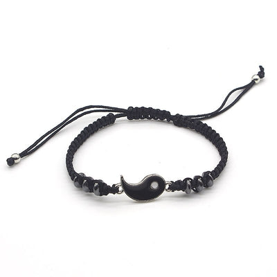 Bracelet Couple Yin Yang Noir cadre argent - Matchingmood