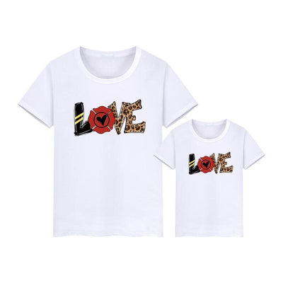 Tee Shirt Pour Mere et Fille LOVE Blanc