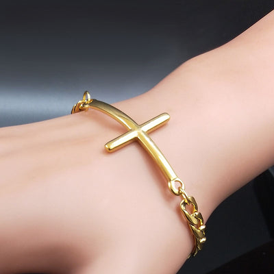 Bracelet Couple Croix Chrétienne Mailles Chainées - MatchingMood