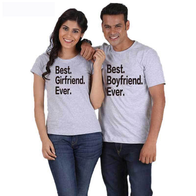 T-Shirt Couple Best Girlfriend Ever Gris - MatchingMood