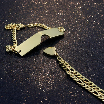 Bracelet Couple à Partager - Gourmette Coeur Or - MatchingMood