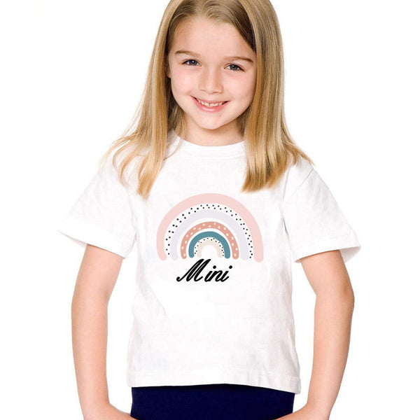 T Shirt Mere Fille Arc en Ciel Rose Enfant