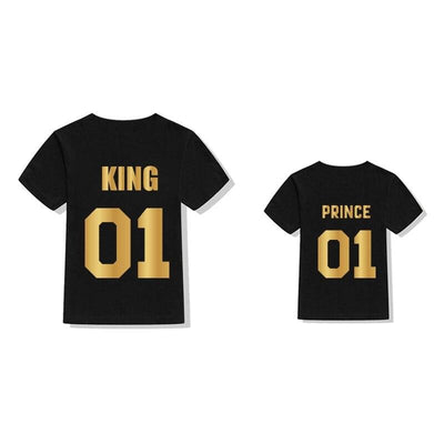 T Shirt Pere Fils King Prince Noir Doré
