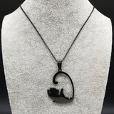 Collier Couple Chat Yin Yang Noir