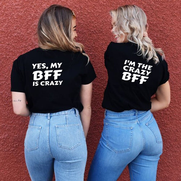 T Shirt Crazy Friends pour Meilleure Amie Noir