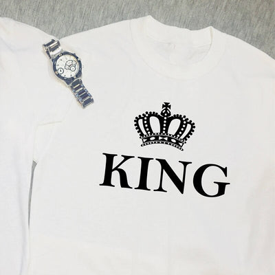 T Shirt Couple Royauté King Blanc