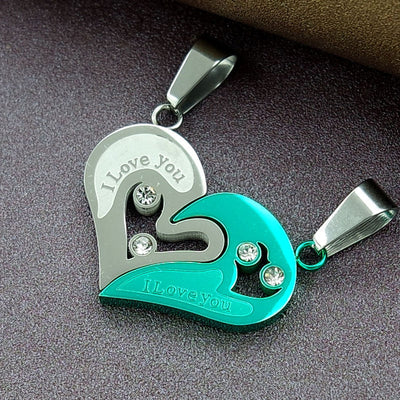 Cœur en Deux Colliers Couple Vert