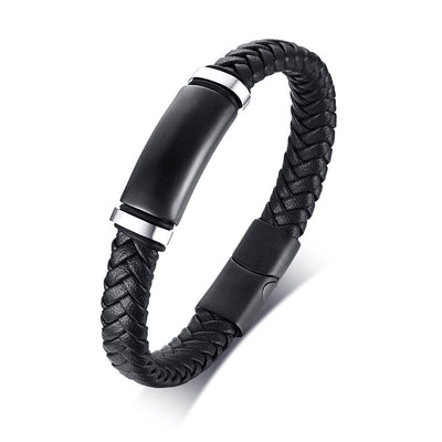 Bracelet d'Amitié Homme Cuir Tressé Personnalisable Noir - MatchingMood