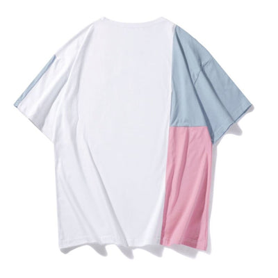 T Shirt Couple Korean Fashion Patchwork Blanc