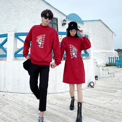 Pull Couple et Pull Robe Rouge Assortis Amoureux