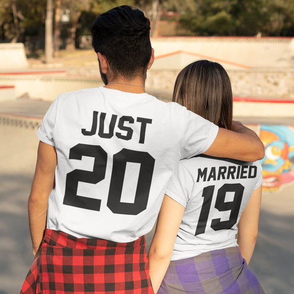 T-Shirt Couple Just Married Blanc