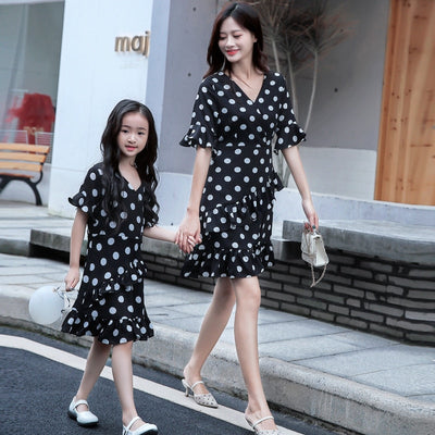 Robe Maman Fille A Pois Noir - MatchingMood