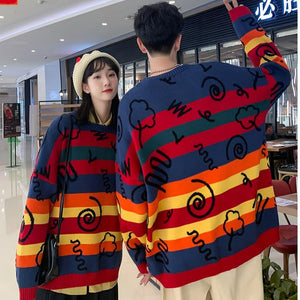 Pull Couple Oversize à Rayures