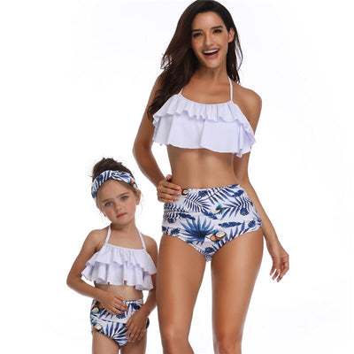 Maillot de Bain Mère Fille Haut Blanc