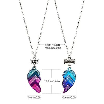Collier d'Amitié Coeur Rose Bleu Dimensions - MatchingMood