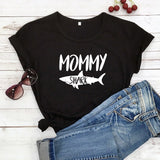 T shirt Couple Mommy Shark Noir - MatchingMood
