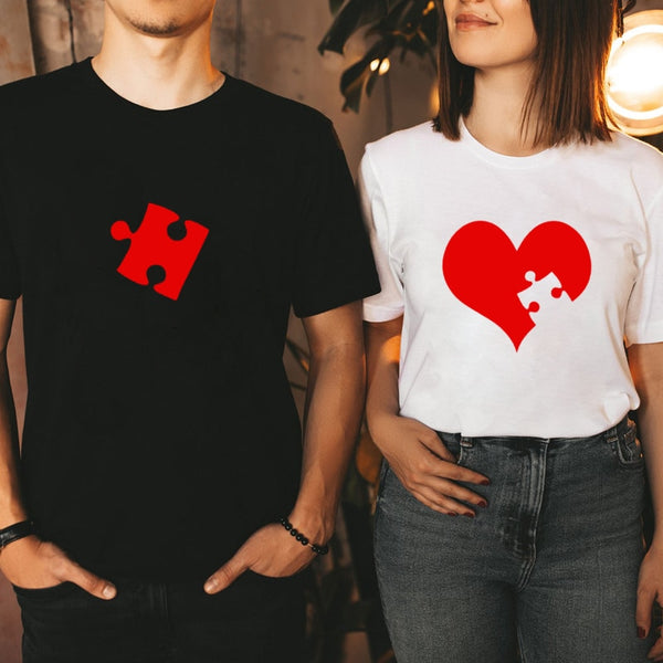 T Shirt Couple Puzzle Coeur - MatchingMood