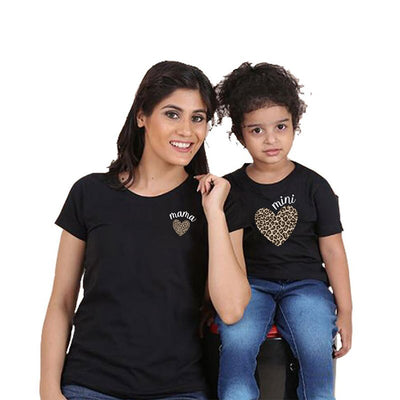 T Shirt Mere Fille Coeur Leopard