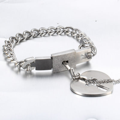 Bracelet Couple Ouverture Cadenas avec Collier Clé