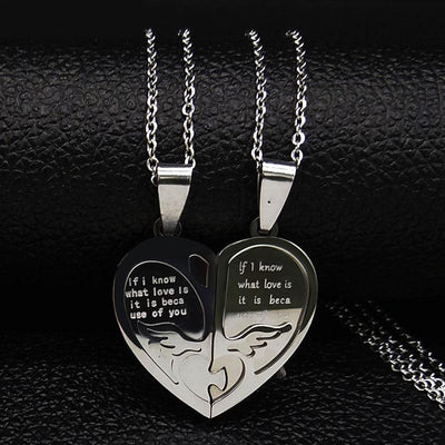 Pendentif Couple Coeur Je Connais l'Amour Grâce à Toi