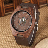 Montre Couple Bois Bracelet en Cuir Véritable Homme