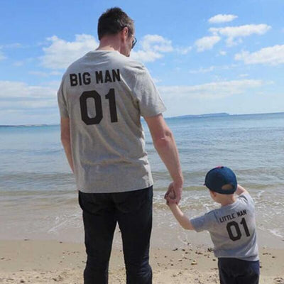 T Shirt Big Man Little Man Père Fils Gris
