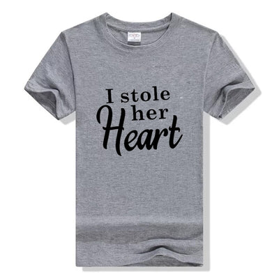 T-Shirt Couple Big Thief - I Stole Her Heart Gris - MatchingMood