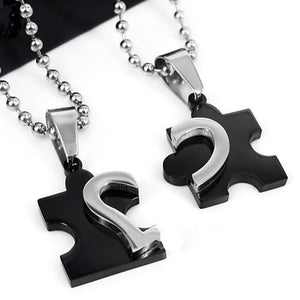 Collier Couple Puzzle Coeur Noir