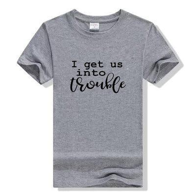 Tee Shirt Meilleures Amies Into Trouble Gris - MatchingMood