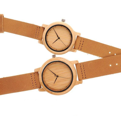Montre Couple Bamboo Bracelet Cuir Duo - MatchingMood