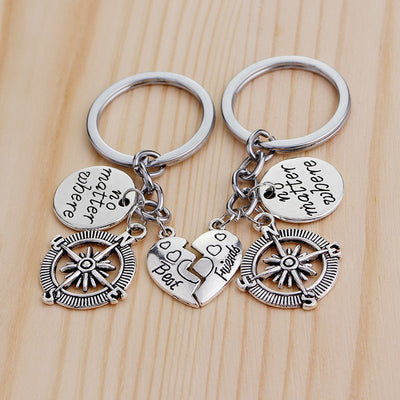 Porte Clé Coeur Boussole pour Meilleure Amie