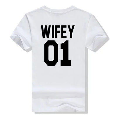 T Shirt Couple Number One Wifey Blanc