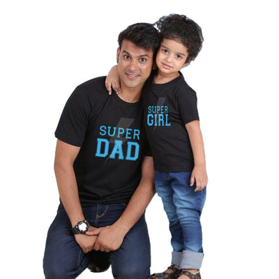 T Shirt Super Papa Super Fille Noir