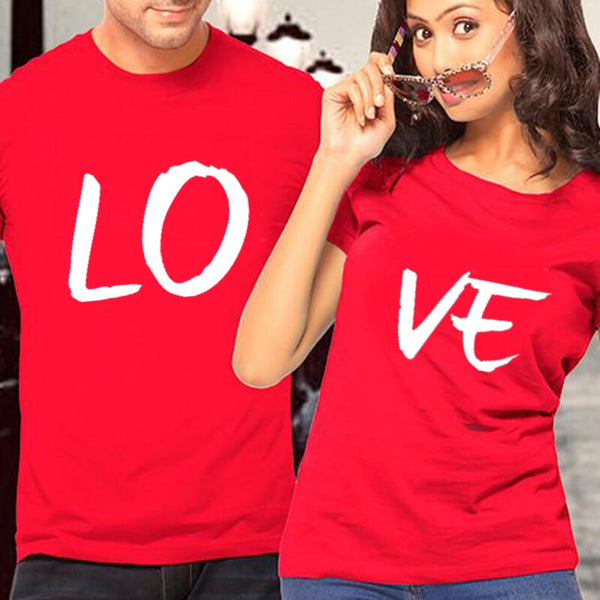 T-shirt Couple Love Rouge - MatchingMood