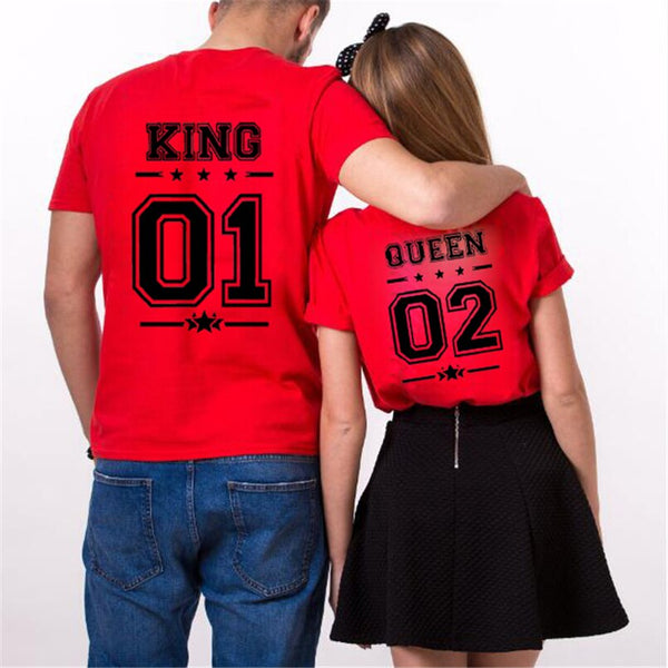 T Shirt King Queen Couple Rouge - MatchingMood