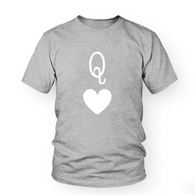 T-Shirt Couple Roi et Reine de Coeur Gris - Reine Coeur Blanc - MatchingMood