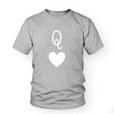 T-Shirt Couple Roi et Reine de Coeur Gris - Reine Coeur Blanc - MatchingMood