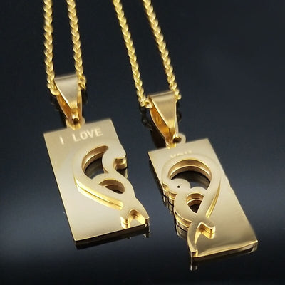 Collier Couple Love Cute Coeur Or