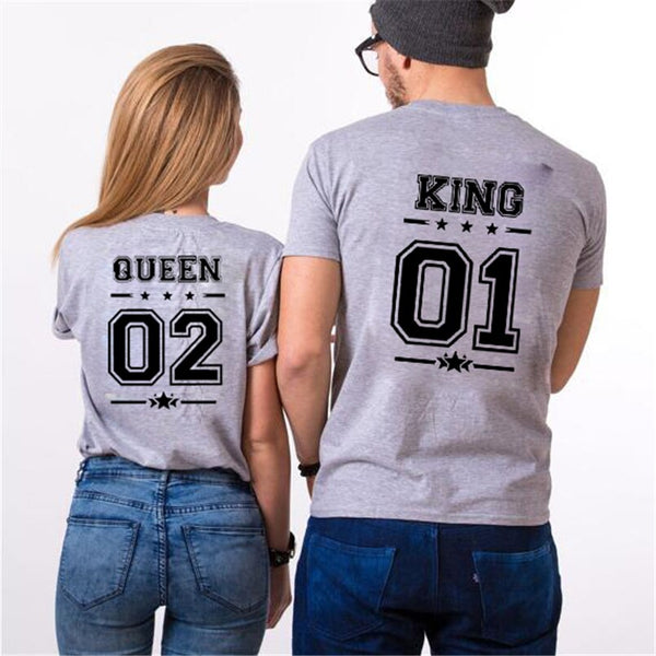 T Shirt King Queen Couple Gris - MatchingMood