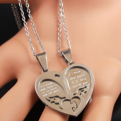 Collier Pendentif Couple Coeur Argent