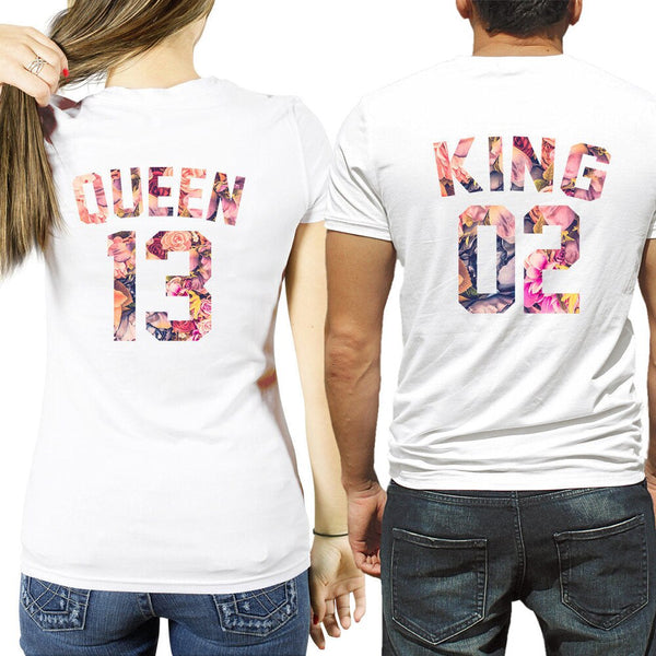 T Shirt Couple King et Queen Roses Personnalisable