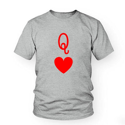 T-Shirt Couple Roi et Reine de Coeur Gris - Reine Coeur Rouge - MatchingMood